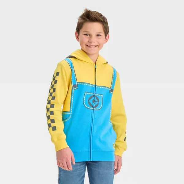 Boys' Minion Cosplay Zip-Up Sweatshirt - Light Blue/Yellow